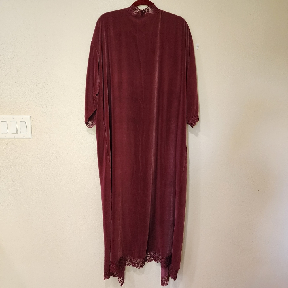 Victoria's Secret Silk Blend Velvet & Lace Duster Robe Burgundy Luxury size Med - Picture 11 of 11